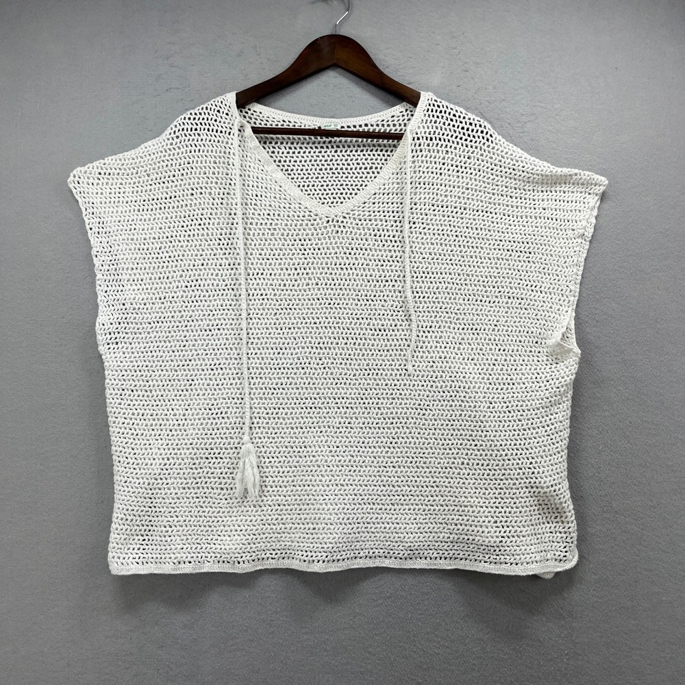 Aerie Crochet Sweater Women XS/S White Open Knit Sleeveless Boho Beach‎ Cover Up